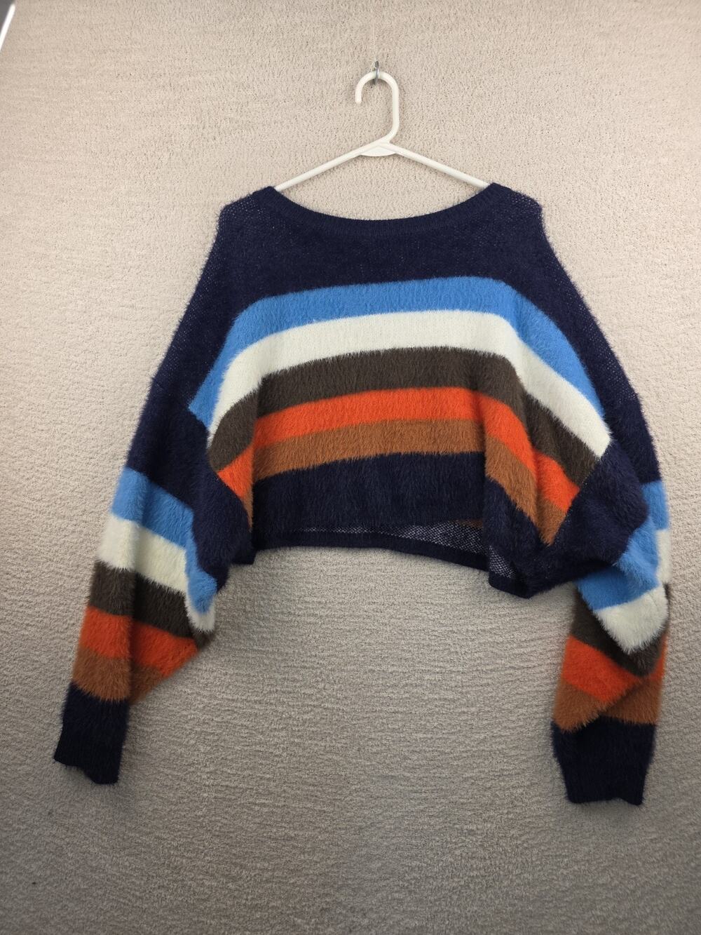 Fashion Nova Boxy Winning Team Fuzzy Knit Striped Sweater SIze Large